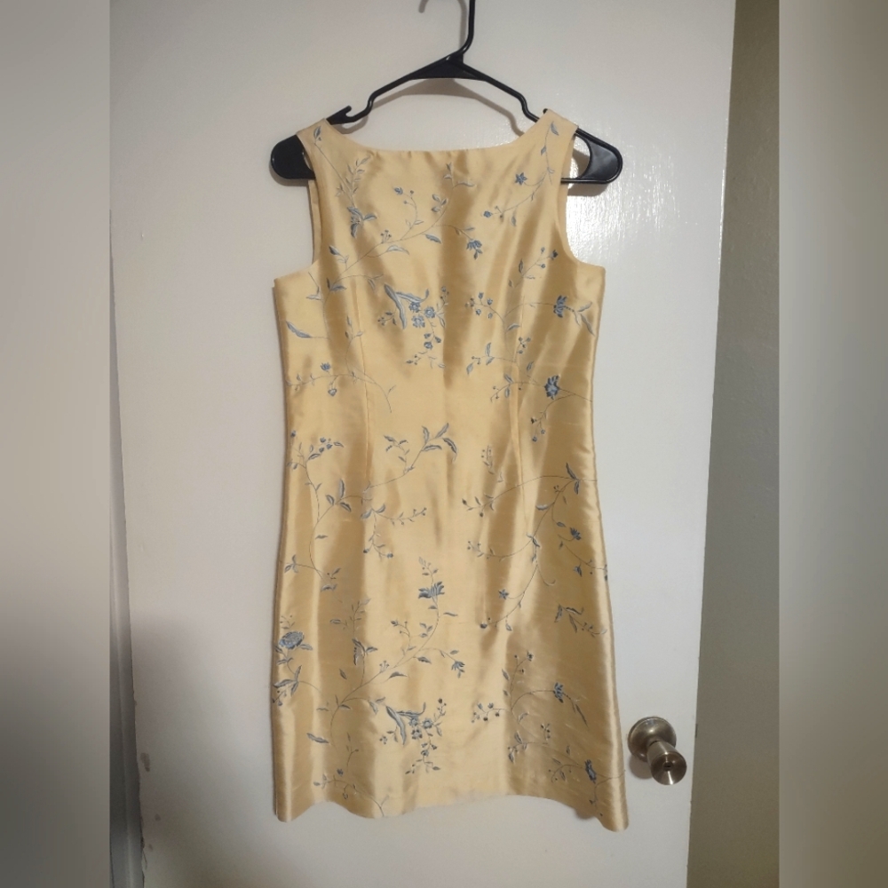 Yellow Silk Embroidered Sheath Dress - Talbots Kids Size 16
